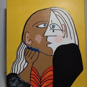Abstract Picasso Miro Style Art Deco Painting 'The Goodbye' By US Painter Sassy